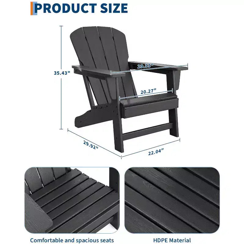 Modern Adirondack Chair, 380 LB Capacity, Oversize Ergonomic Deck Chair, Weather Resistant Stackable Patio Furniture for Backyard Garden Lawn Beach