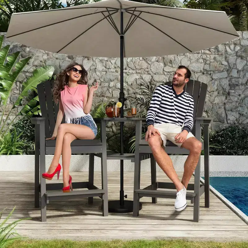 Tall Adirondack Chairs Set of 2, High Barstools with Connecting Tray & Footrest, Weather Resistant Recycled Chairs for Patio, Balcony, Garden
