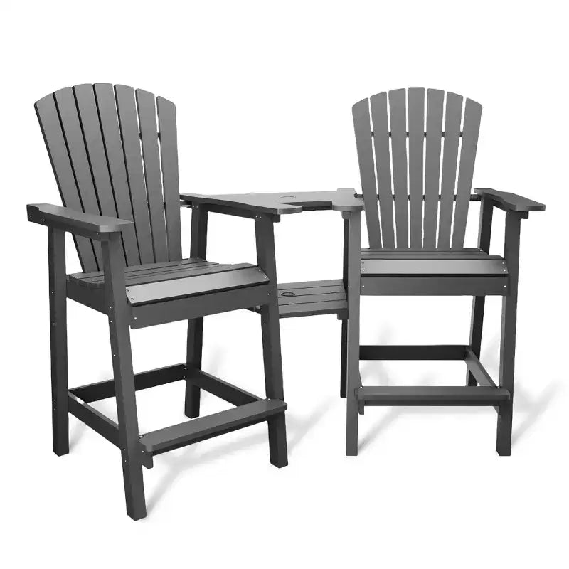 Tall Adirondack Chairs Set of 2, High Barstools with Connecting Tray & Footrest, Weather Resistant Recycled Chairs for Patio, Balcony, Garden