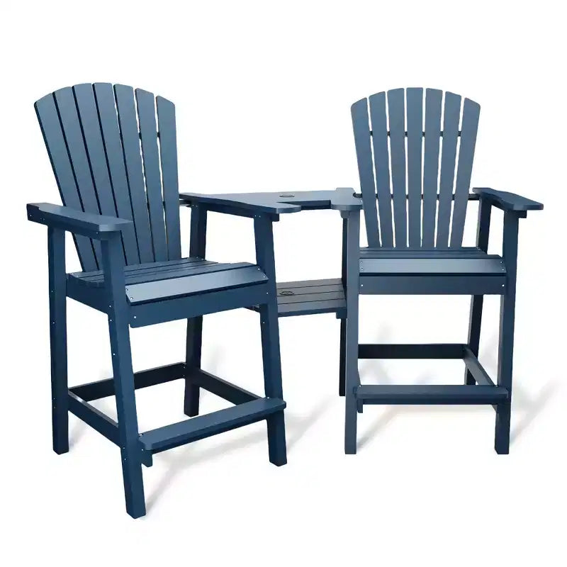 Tall Adirondack Chairs Set of 2, High Barstools with Connecting Tray & Footrest, Weather Resistant Recycled Chairs for Patio, Balcony, Garden