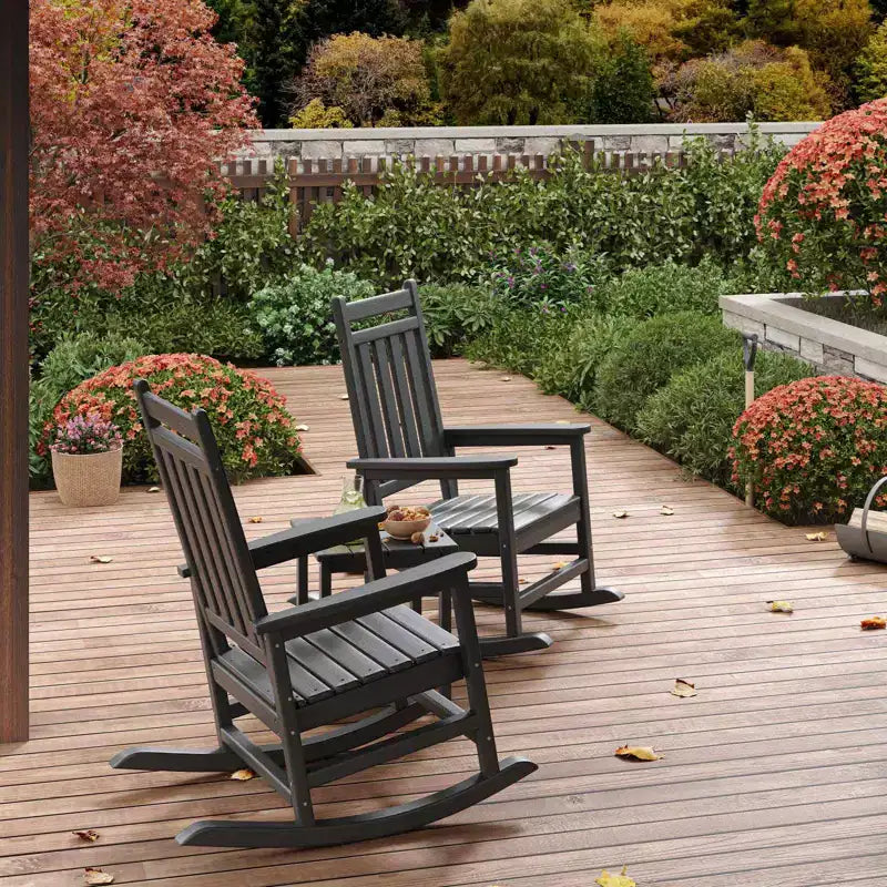 HDPE Rocking Chair Set of 2 with 1 Side Table, Adirondack Rocking Chair with High Back, All Weather Resistant Furniture Set for Porch, Garden