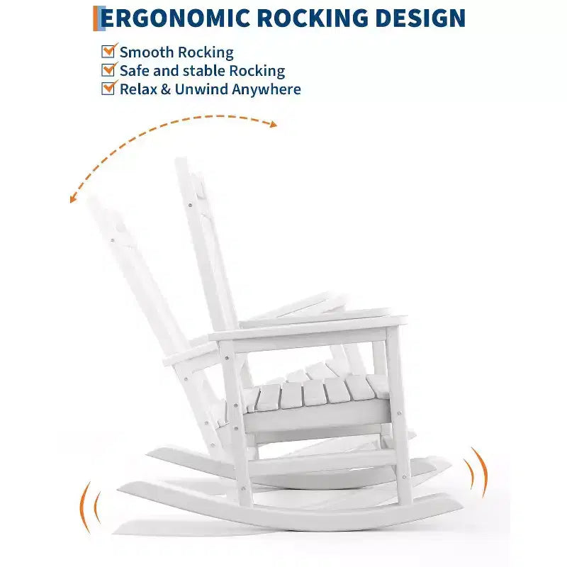 HDPE Rocking Chair Set of 2 with 1 Side Table, Adirondack Rocking Chair with High Back, All Weather Resistant Furniture Set for Porch, Garden