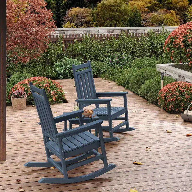 HDPE Rocking Chair Set of 2 with 1 Side Table, Adirondack Rocking Chair with High Back, All Weather Resistant Furniture Set for Porch, Garden
