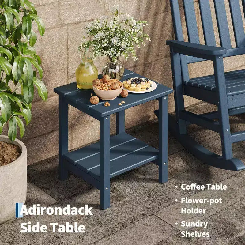 HDPE Rocking Chair Set of 2 with 1 Side Table, Adirondack Rocking Chair with High Back, All Weather Resistant Furniture Set for Porch, Garden
