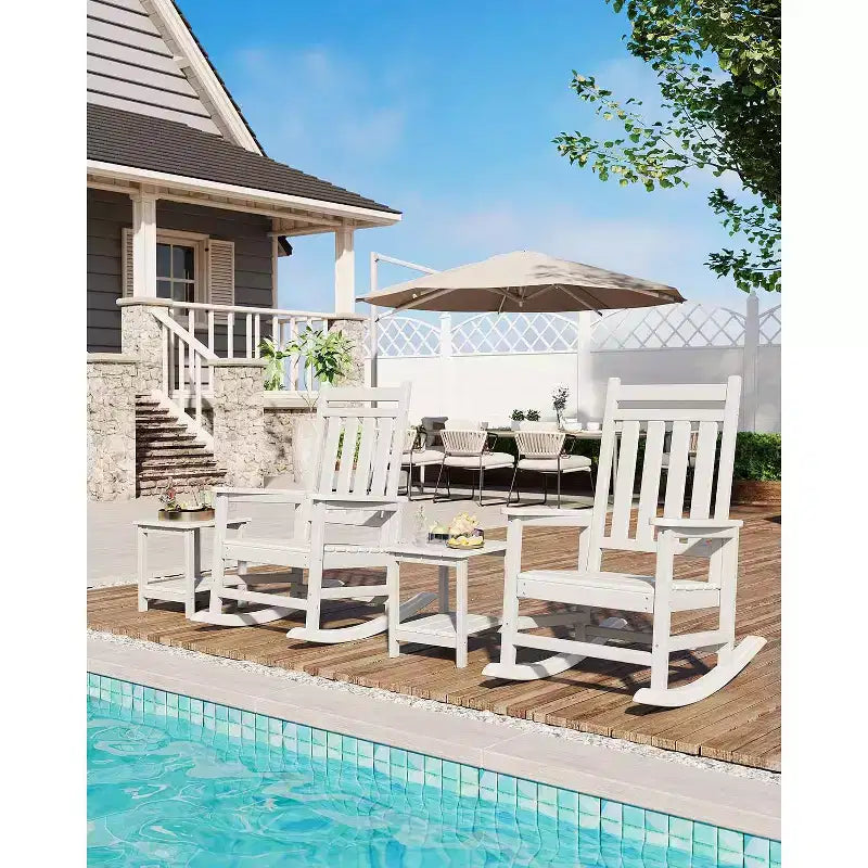 HDPE Rocking Chair Set of 2 with 1 Side Table, Adirondack Rocking Chair with High Back, All Weather Resistant Furniture Set for Porch, Garden