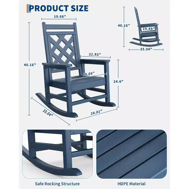 Outdoor Adirondack Rocking Chairs,All-Weather HDPE Adirondack Rocker Chair, Front Porch Rocker Chairs for Patio Lawn Porch Deck