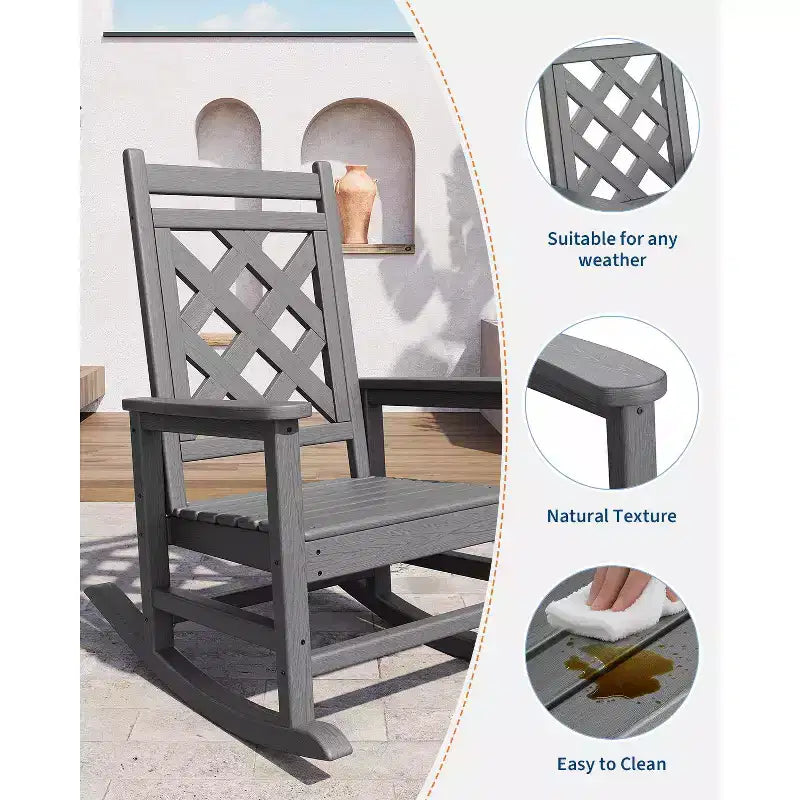 Outdoor Adirondack Rocking Chairs,All-Weather HDPE Adirondack Rocker Chair, Front Porch Rocker Chairs for Patio Lawn Porch Deck
