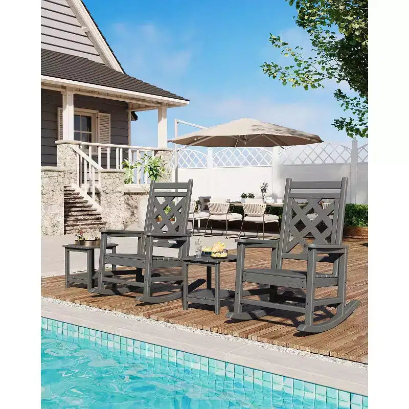 Outdoor Adirondack Rocking Chairs,All-Weather HDPE Adirondack Rocker Chair, Front Porch Rocker Chairs for Patio Lawn Porch Deck