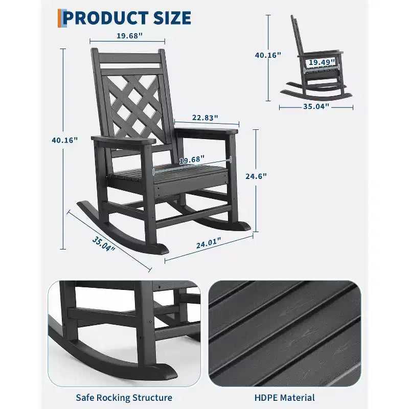 Outdoor Adirondack Rocking Chairs,All-Weather HDPE Adirondack Rocker Chair, Front Porch Rocker Chairs for Patio Lawn Porch Deck