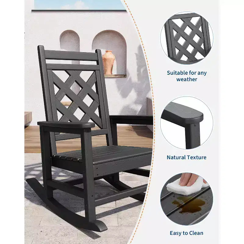 Outdoor Adirondack Rocking Chairs,All-Weather HDPE Adirondack Rocker Chair, Front Porch Rocker Chairs for Patio Lawn Porch Deck