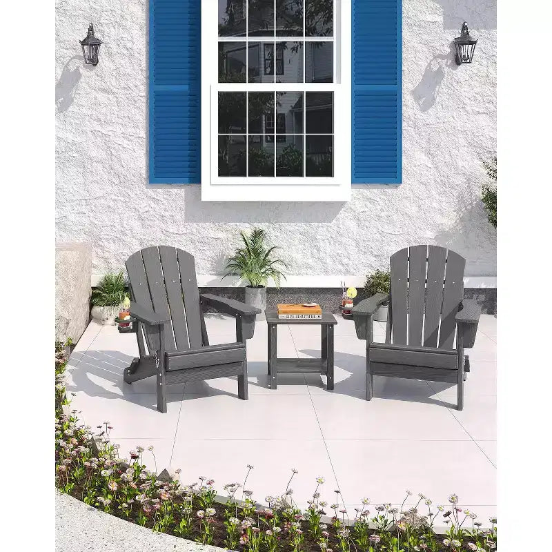 Folding Adirondack Chairs with Cup Holders - 24W x 32D x 36H All-Weather HDPE Outdoor Chairs for Patio, Deck & Garden