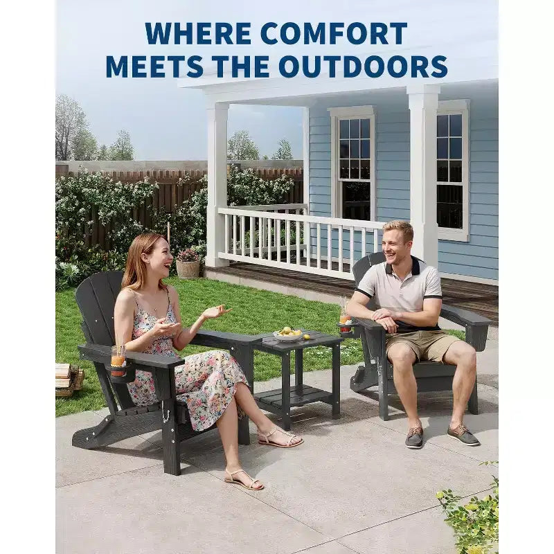 Folding Adirondack Chairs with Cup Holders - 24W x 32D x 36H All-Weather HDPE Outdoor Chairs for Patio, Deck & Garden