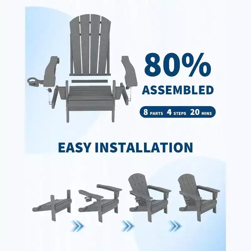 Folding Adirondack Chairs with Cup Holders - 24W x 32D x 36H All-Weather HDPE Outdoor Chairs for Patio, Deck & Garden