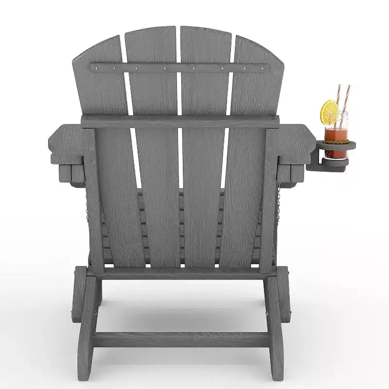 Folding Adirondack Chairs with Cup Holders - 24W x 32D x 36H All-Weather HDPE Outdoor Chairs for Patio, Deck & Garden
