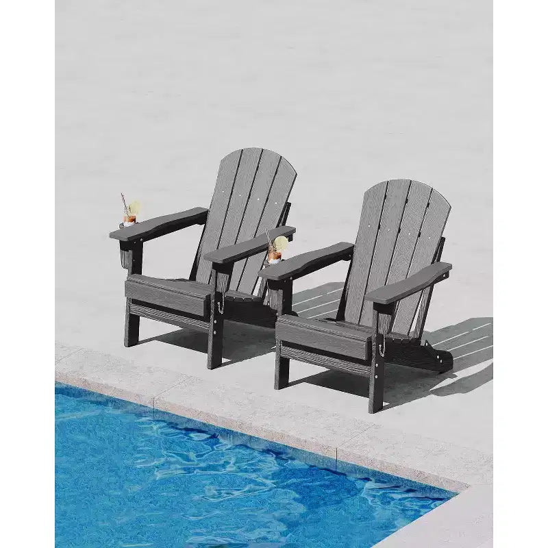 Folding Adirondack Chairs with Cup Holders - 24W x 32D x 36H All-Weather HDPE Outdoor Chairs for Patio, Deck & Garden