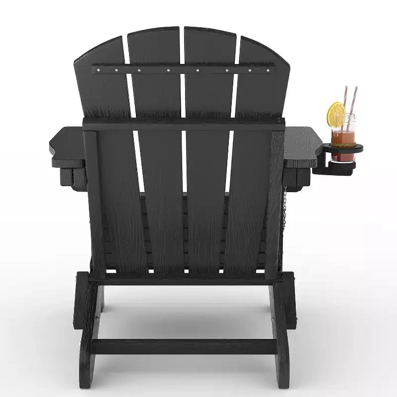 Folding Adirondack Chairs with Cup Holders - 24W x 32D x 36H All-Weather HDPE Outdoor Chairs for Patio, Deck & Garden