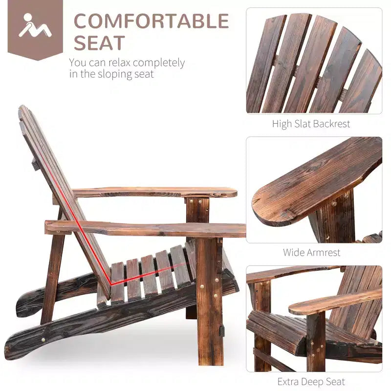 Double Wooden Adirondack Chair, Outdoor Loveseat with High Backrest, Smooth Armrest
