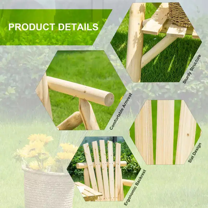 2-Seat Wooden Adirondack Chair, Patio Bench with Table, Outdoor Loveseat Fire Pit Chair for Porch, Deck