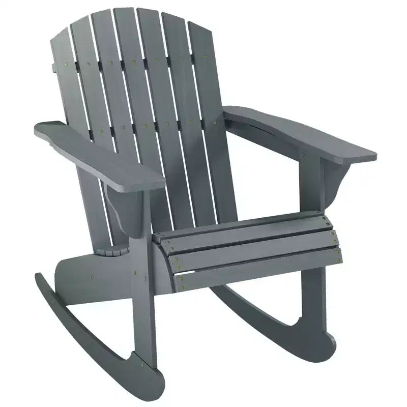 Wood Adirondack Outdoor Lounge Rocking Chair Fire Pit Seating with Slatted Wooden Design, Fanned Back