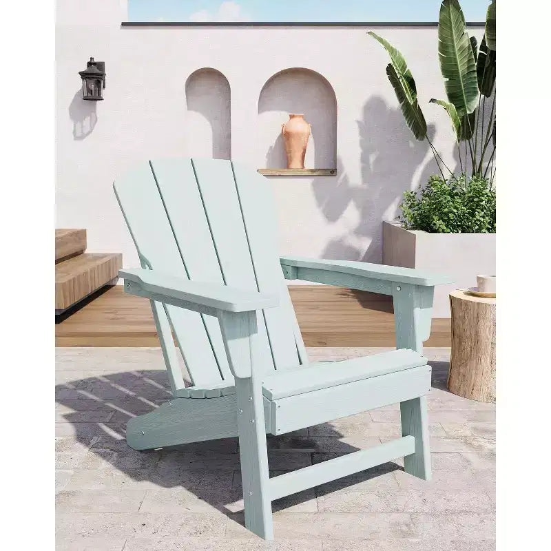 Set of 2 HDPE Folding Adirondack Patio Chairs with End Table, All Weather Outdoor Furniture for Backyard, Balcony, Poolside, Lawn, Fire Pit, Gray