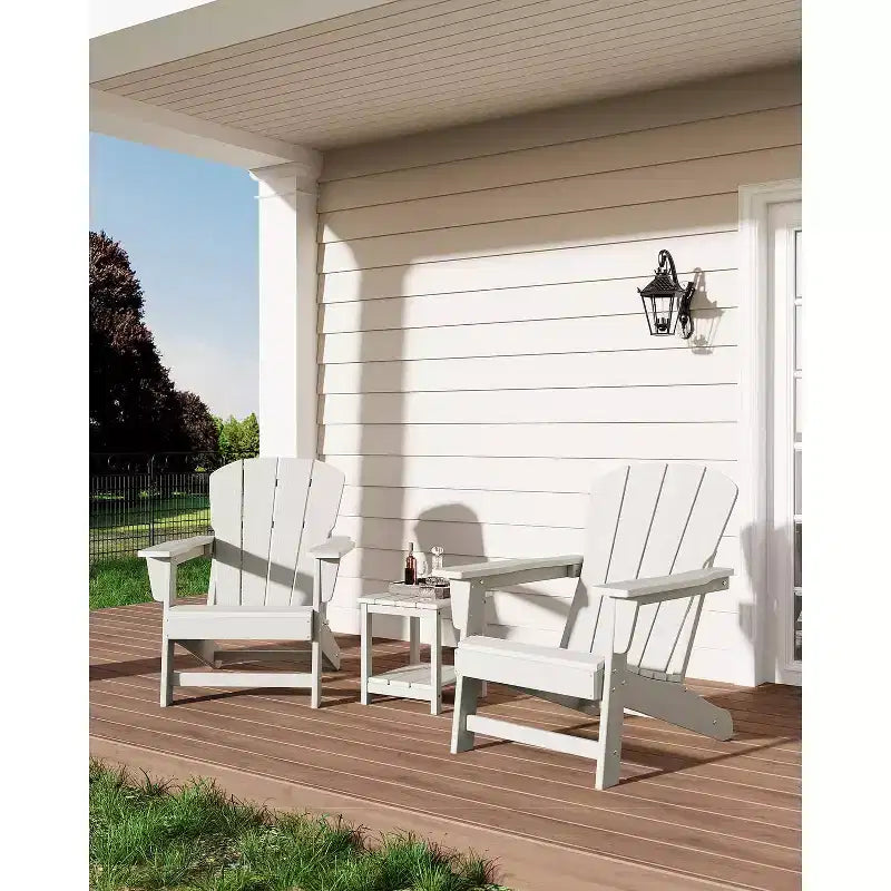 Set of 2 HDPE Folding Adirondack Patio Chairs with End Table, All Weather Outdoor Furniture for Backyard, Balcony, Poolside, Lawn, Fire Pit, Gray