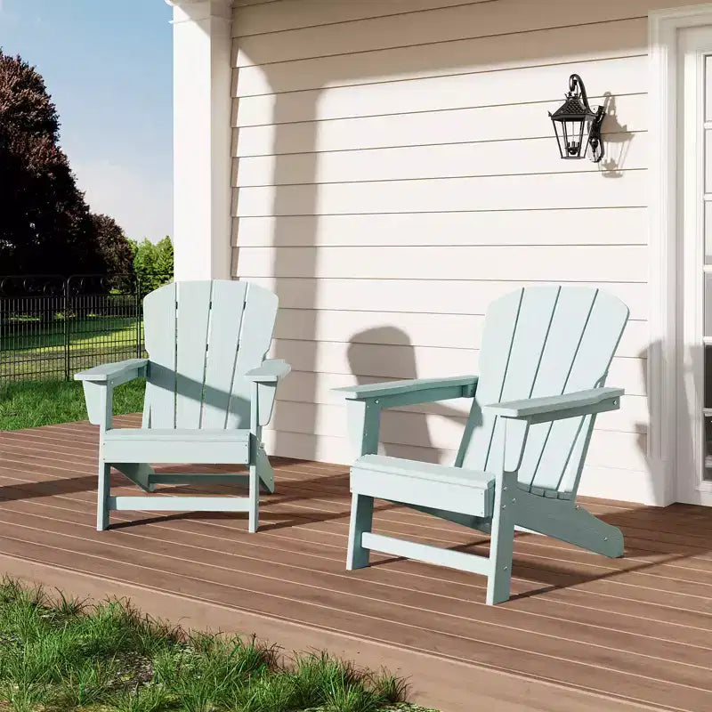 Set of 2 HDPE Folding Adirondack Patio Chairs with End Table, All Weather Outdoor Furniture for Backyard, Balcony, Poolside, Lawn, Fire Pit, Gray