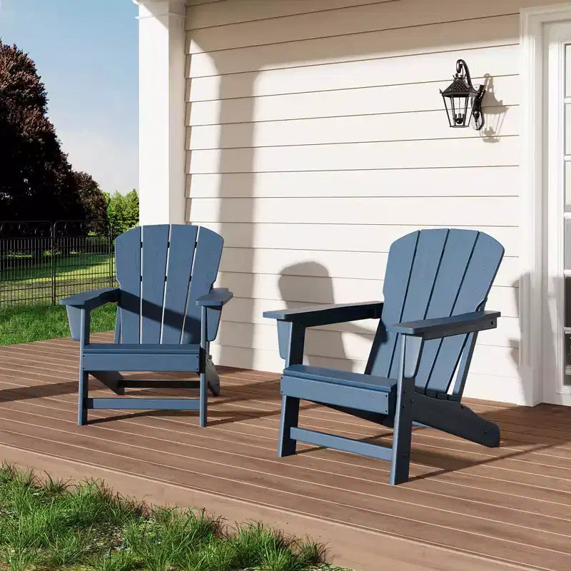 Set of 2 HDPE Folding Adirondack Patio Chairs with End Table, All Weather Outdoor Furniture for Backyard, Balcony, Poolside, Lawn, Fire Pit, Gray