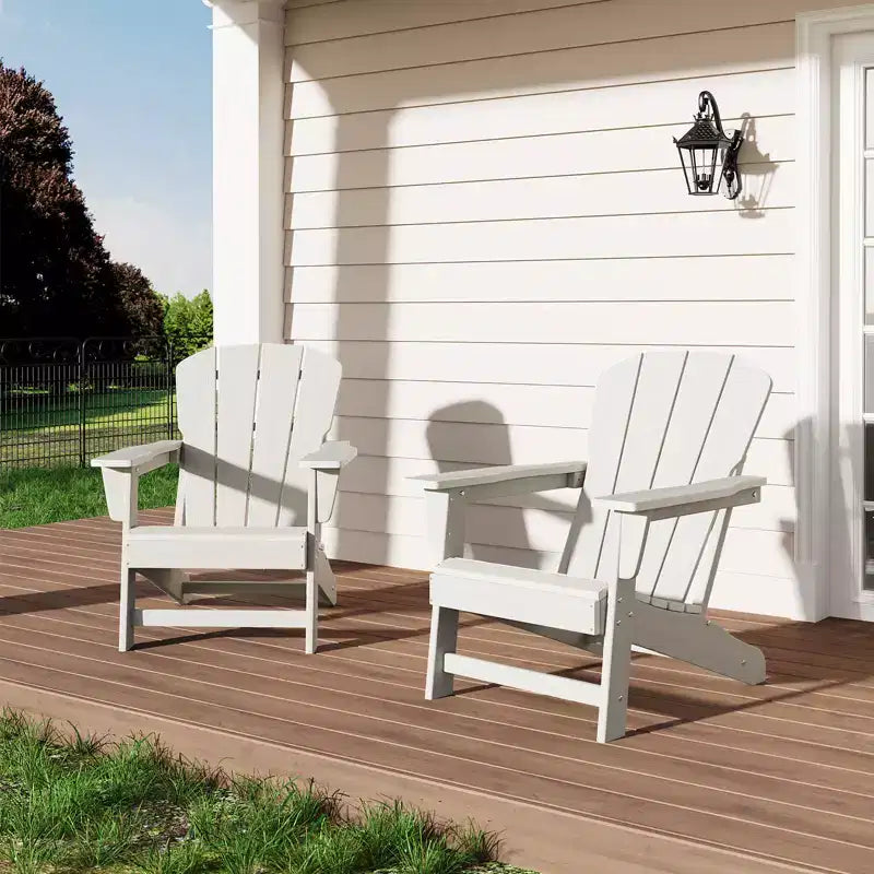 Set of 2 HDPE Folding Adirondack Patio Chairs with End Table, All Weather Outdoor Furniture for Backyard, Balcony, Poolside, Lawn, Fire Pit, Gray