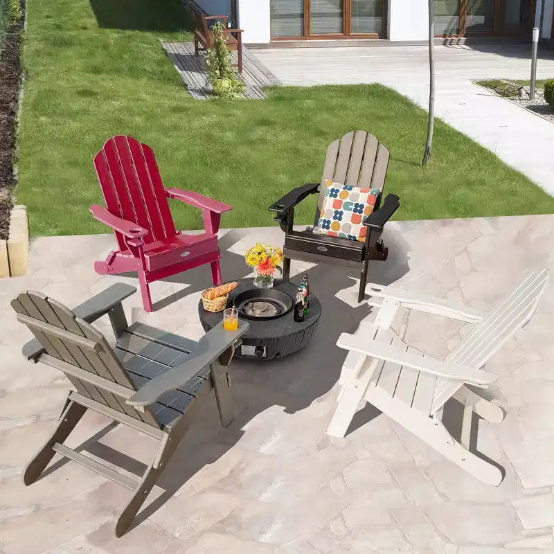 Costway 2PCS Patio Folding Adirondack Chair Weather Resistant Cup Holder Yard Red