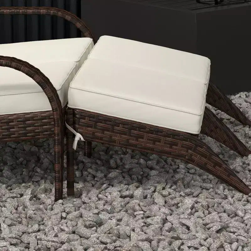 Wicker Adirondack Chair for 2 with Cushions & Footrests, PE Rattan Double Chaise Lounge Chair, Fire Pit Chair for Porch with Wide Armrests, High-back