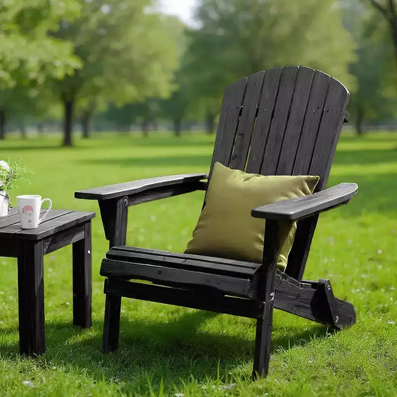VINGLI Folding Adirondack Chairs , Wood Adirondack Chair for Outdoor, Foldable Fire Pit Chairs for Patio, BBQ, Porch, Yard, Pool, Black