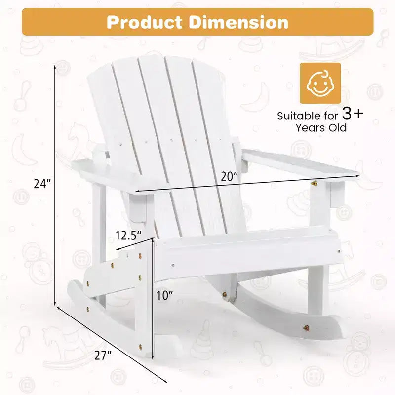 Costway 2PCS Kid Adirondack Rocking Chair Outdoor Solid Wood Slatted seat Backrest
