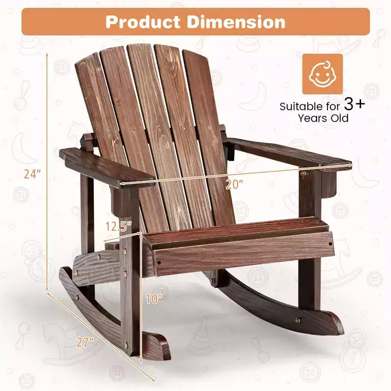 Costway 2PCS Kid Adirondack Rocking Chair Outdoor Solid Wood Slatted seat Backrest