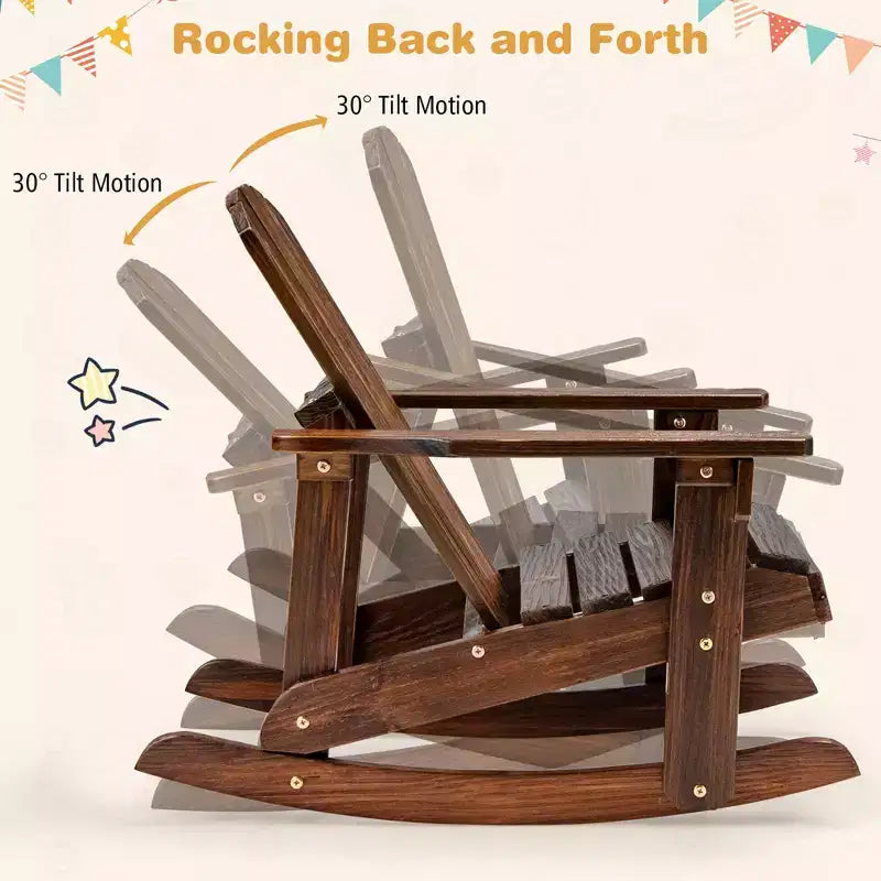 Costway 2PCS Kid Adirondack Rocking Chair Outdoor Solid Wood Slatted seat Backrest