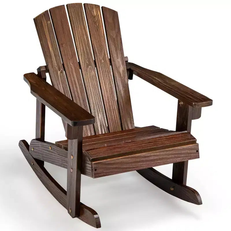 Costway 2PCS Kid Adirondack Rocking Chair Outdoor Solid Wood Slatted seat Backrest