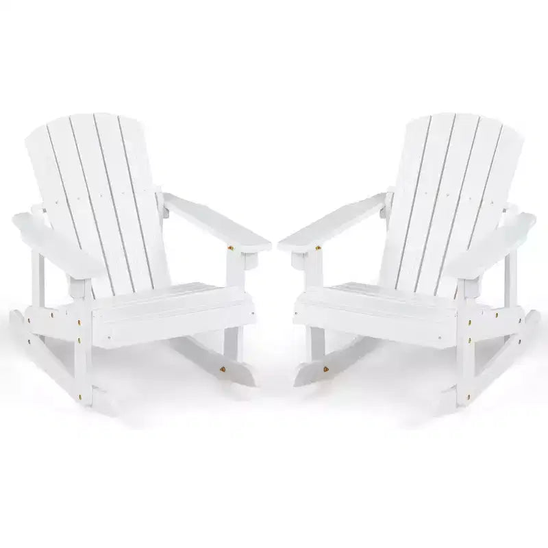 Costway 2PCS Kid Adirondack Rocking Chair Outdoor Solid Wood Slatted seat Backrest