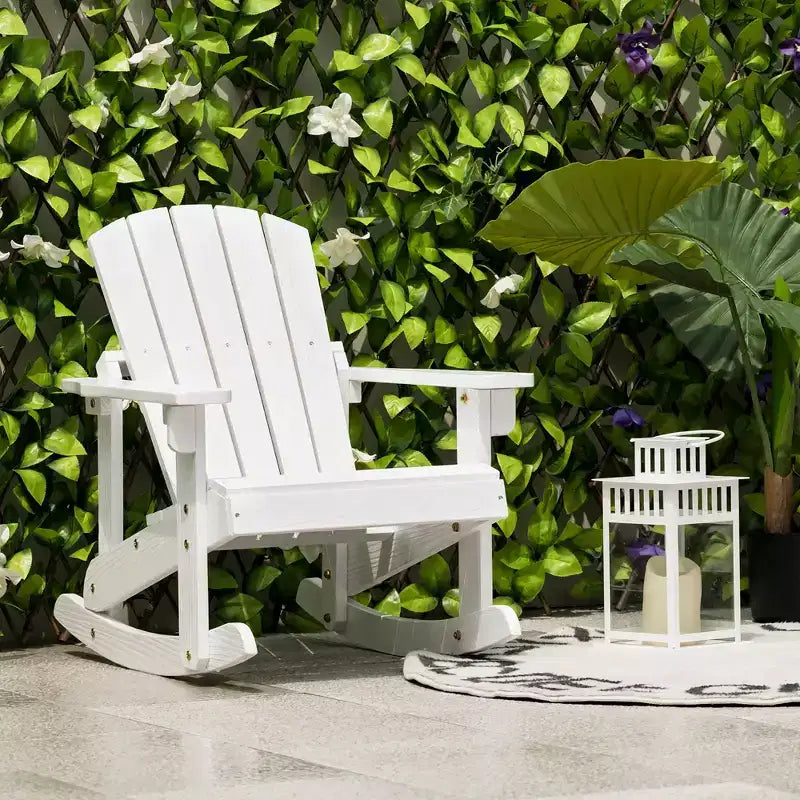 Costway Kid Adirondack Rocking Chair Outdoor Solid Wood Slatted seat Backrest