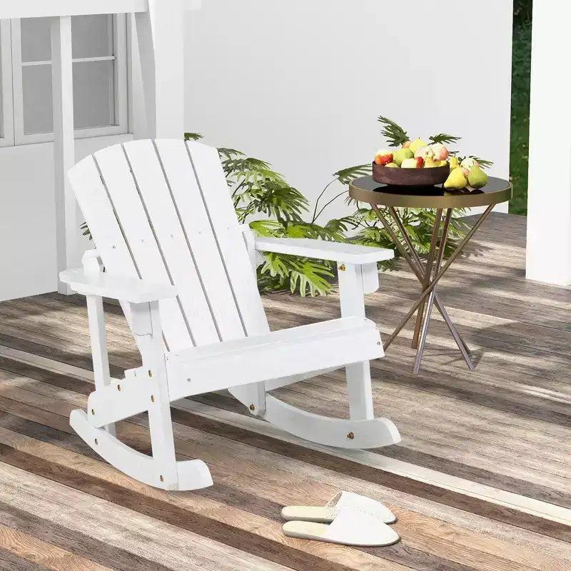 Costway Kid Adirondack Rocking Chair Outdoor Solid Wood Slatted seat Backrest
