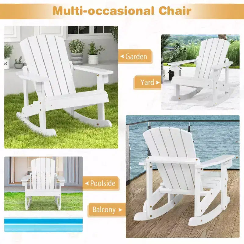 Costway Kid Adirondack Rocking Chair Outdoor Solid Wood Slatted seat Backrest