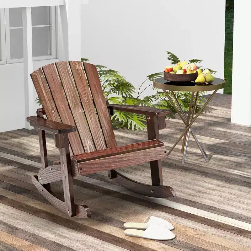 Costway Kid Adirondack Rocking Chair Outdoor Solid Wood Slatted seat Backrest