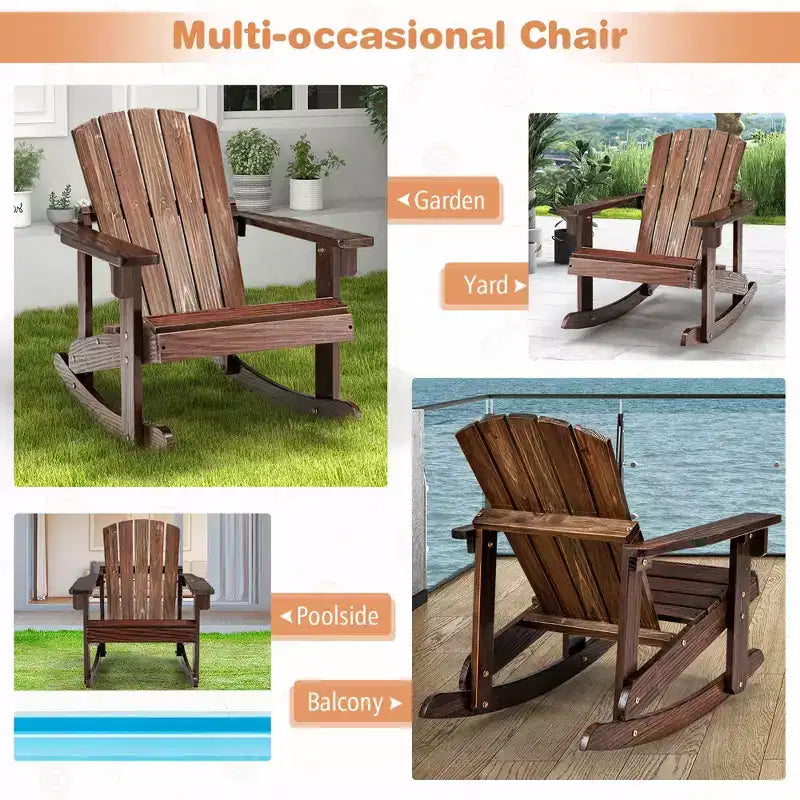 Costway Kid Adirondack Rocking Chair Outdoor Solid Wood Slatted seat Backrest