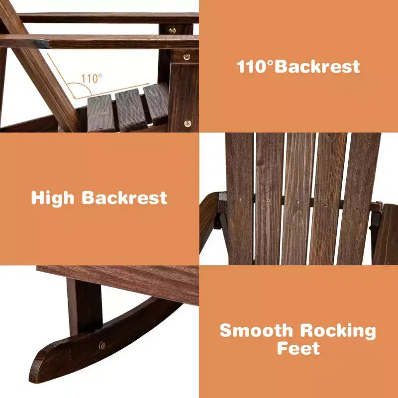 Costway Kid Adirondack Rocking Chair Outdoor Solid Wood Slatted seat Backrest
