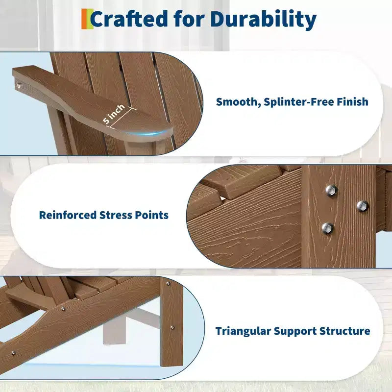 2-Pack Wood Grain Folding Adirondack Chairs, Weather-Resistant Plastic Outdoor Patio Chairs with Cup Holder & Wide Armrests, Ideal Lawn Chairs
