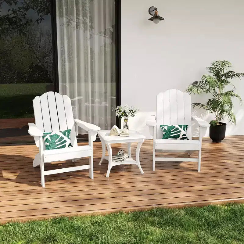 2-Pack Wood Grain Folding Adirondack Chairs, Weather-Resistant Plastic Outdoor Patio Chairs with Cup Holder & Wide Armrests, Ideal Lawn Chairs