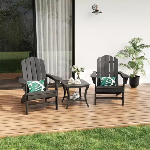 2-Pack Wood Grain Folding Adirondack Chairs, Weather-Resistant Plastic Outdoor Patio Chairs with Cup Holder & Wide Armrests, Ideal Lawn Chairs