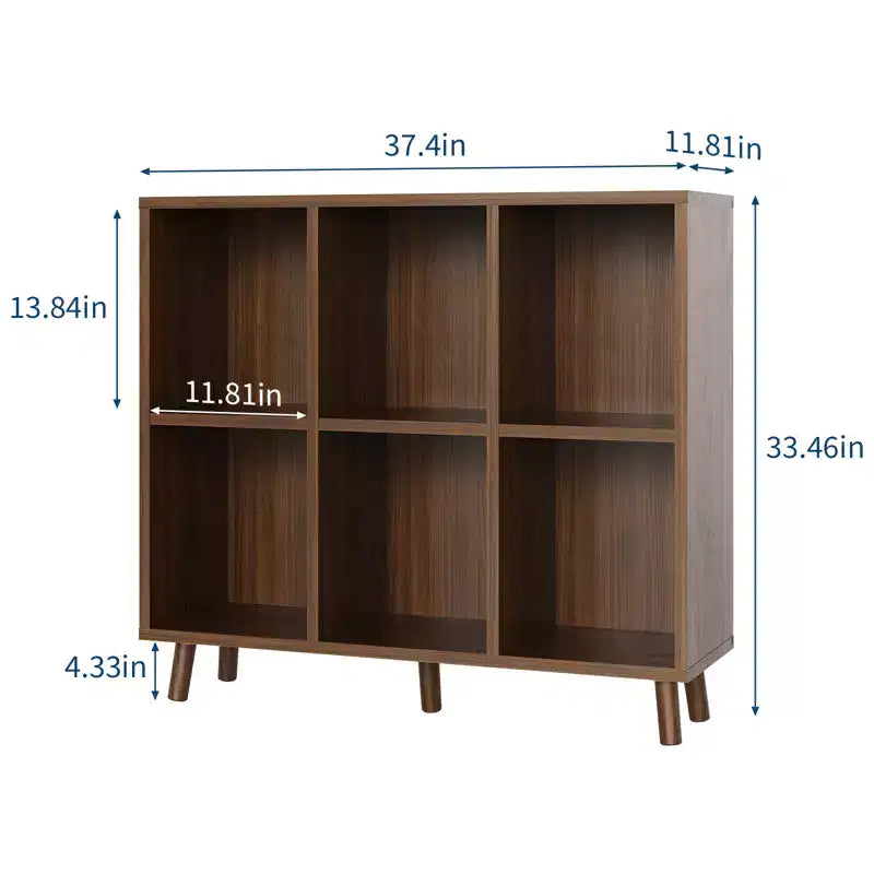 Étagère 6 niveaux de style Mid-Century, Rangement rustique avec pieds anti-basculement, Organiseur rétro pour salon, bureau à domicile