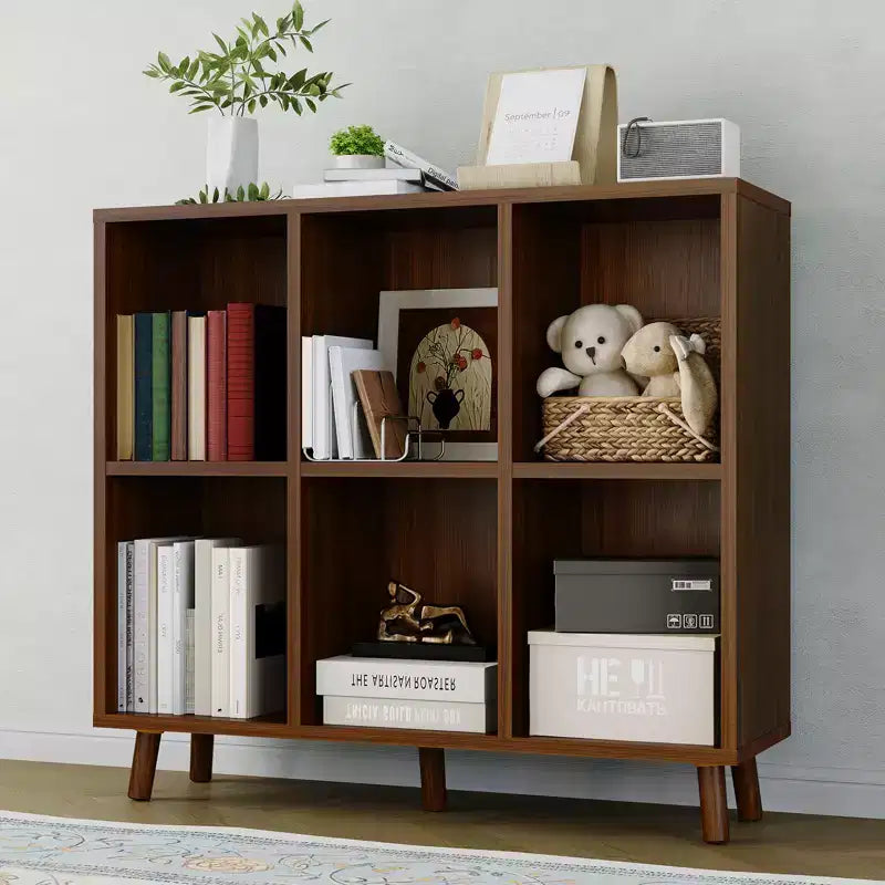 Étagère 6 niveaux de style Mid-Century, Rangement rustique avec pieds anti-basculement, Organiseur rétro pour salon, bureau à domicile