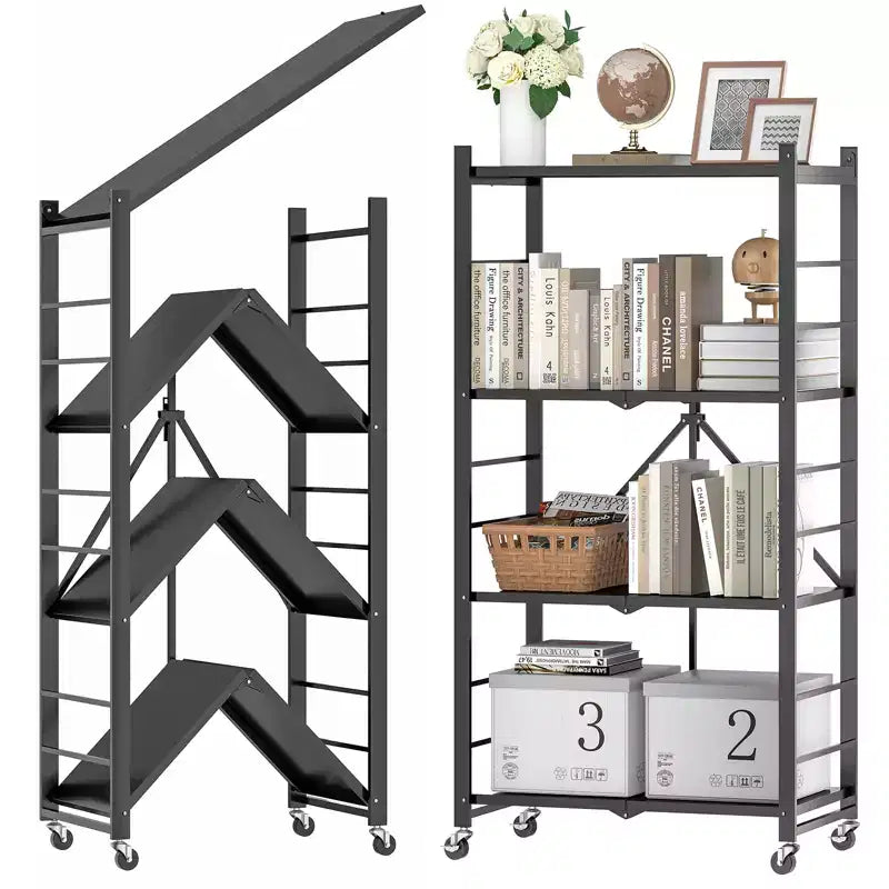 SUGIFT 4-Tier Foldable Metal Shelf with Wheels
