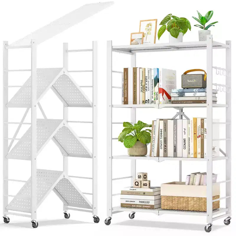 SUGIFT 4-Tier Foldable Metal Shelf with Wheels