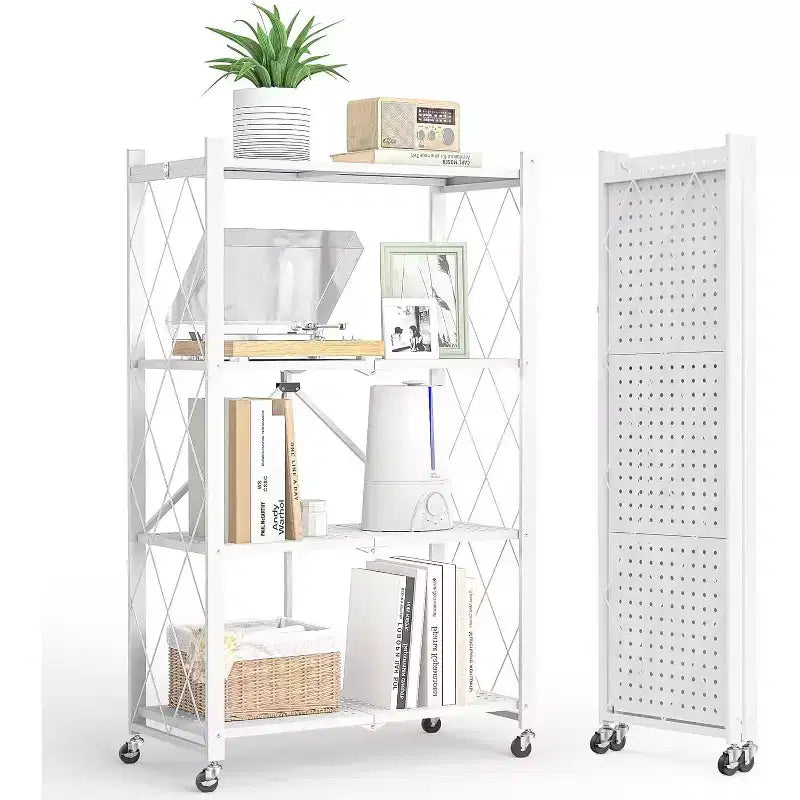 SUGIFT 4-Tier Foldable Metal Shelf with Wheels